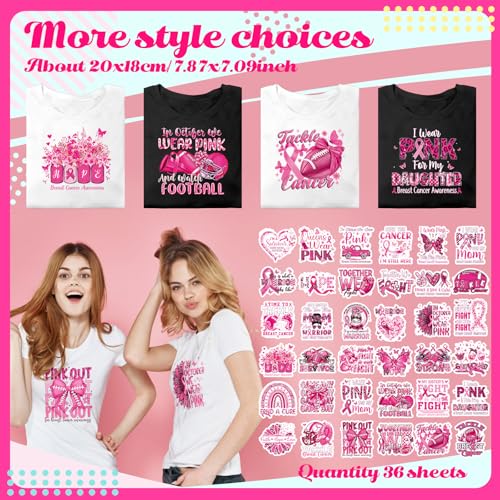 Tellingyou 36 Sheets Breast Cancer Awareness Iron on Transfer Iron on Patch - style: Breast Cancer Awareness