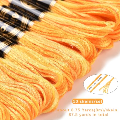 10 Skeins 87.5 Yards 6 Ply Variegated Gold Cross Stitch Floss Segment Dyed Embroidery Thread Gradient Friendship Bracelet String Yarn Bulk for Sewing Making Jewelry Needlecraft Knitting DIY - color: Gold