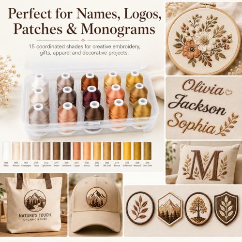 Simthread 15-Color Polyester Machine Embroidery Thread Set, Brown Series - color: 15C-Brown-Box