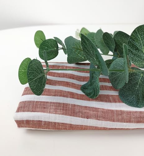 100% Linen Fabric – Lightweight Prewashed – Horizontal Stripe Patterns – Precut Style – Soft & Breathable – 52” Width – by The Linen Lab (Red 6808, 1 Yard pre Cut) - color: Red 6808, size: 1 yard pre cut