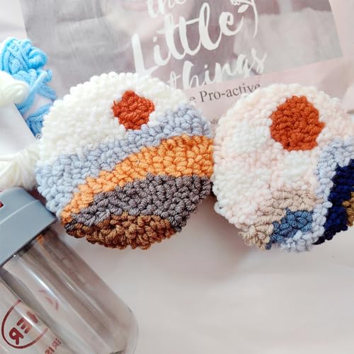 Allazone 6 PCS Punch Needle Coaster Kit with Landscape Patterns Yarns Tools, Felt Embroidery Hoop for DIY Craft - color: Landscape coaster