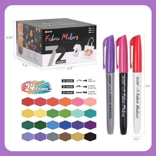 SELEAD 72 Fabric Markers Permanent for Clothes, Fine & Brush & Chisel Tip - size: 72 Count (Pack of 1)
