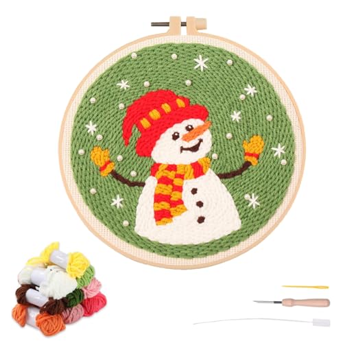 artcici Punch Needle Kit for Beginners with Christmas Snowman Pattern Tool and Yarn, Easy Embroidery Rug Hooking Set (Christmas Snowman) - color: Christmas Snowman