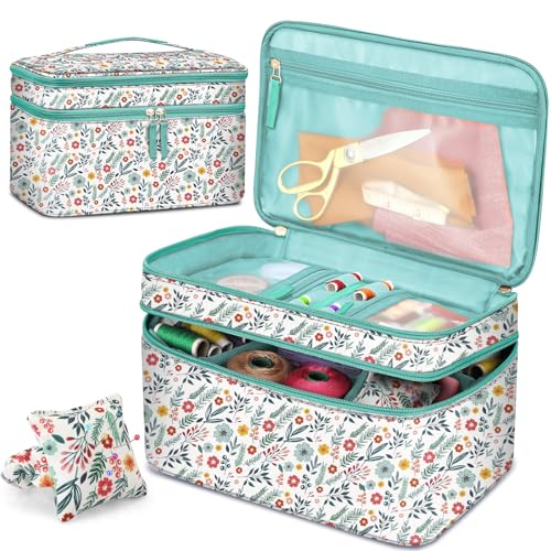 FINPAC Double-Layer Sewing Accessories Storage and Organizer Case Bag - color: Spring Bloom