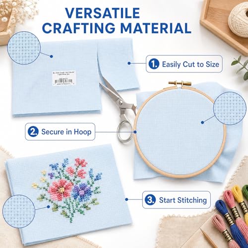 Essentials By Leisure Arts Aida Cloth, 14 Count, Light Blue, 3pc, Bulk, Cross Stitch Fabric, Embroidery Fabric, Cross Stitch Supplies for Crafting, Stitching, and Sewing Projects 30x36 - color: Light Blue
