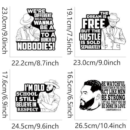 4pcs Cool Men Iron On Decals Thermal Transfer Stickers for Clothing Appliqued Sublimation Patches Iron On Transfer Designs Heat Press Vinyl for Shirts Pillow Covers - style: 4PCS-A01(Large)