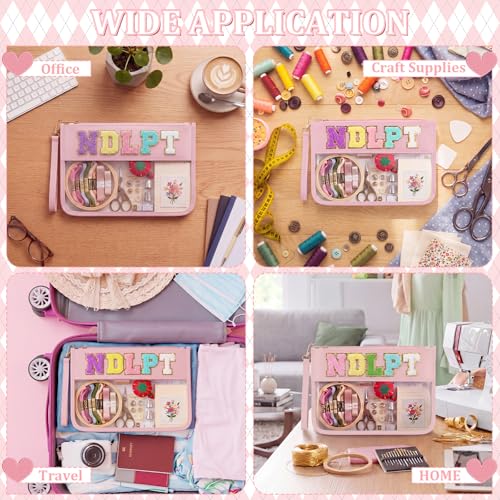 Klyyo Clyro Needlepoint Project Bag Clear Embroidery Sewing Bag Sewing Craft Organizer Storage Chenille Letter Zipper Pouch for Quilting Embroidery Knitting Stitching Cross Stitch Crochet (Pink) - color: Pink