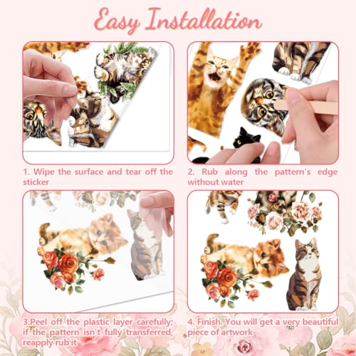 Peacoblue Cute Cats Rub On Transfers for Furniture Craft 6"x12" - style: Cute Cats