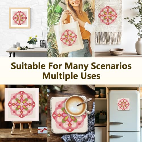 Doodlream Mandala Flower DIY Punch Needle Embroidery Kit for Adult Beginner, 9.4" Geometric Pink Floral Punch Stitching Craft Set for Starter with Frame, Fabric Pattern, Threader, Yarn, Pinch Needle - color: Mandala Flower