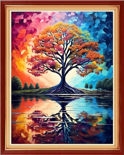 Dimensean Stamped Cross Stitch Kits Full Range of Embroidery Patterns Starter Kits for Beginners Adult DIY Cross Stitches Needlepoint Kits 11CT-Magic Colorful Tree 16x20 inch - color: Craftpattern22