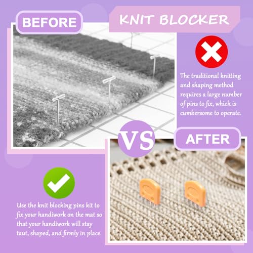 20Pcs Knit Blockers Pins Kit, Knit Blocking Combs for Crochet Knitting Blocking Board Mats, Crochet Blocking Pins for Crochet Projects Sewing Lace Needlework Projects Tool-Orange - color: Orange