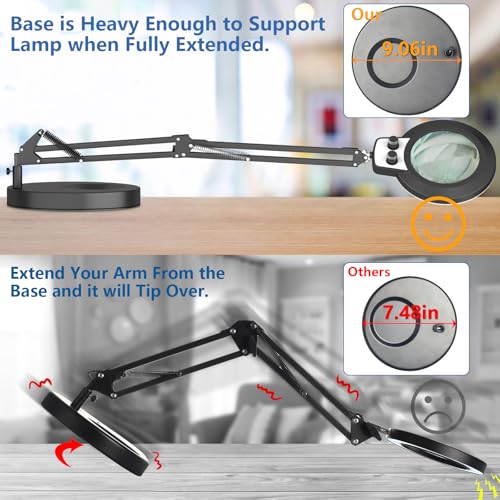 HITTI 12X Magnifying Glass with Light,Upgrade Infinite Color - size: 12X 9.06 INCH Base & Clamp