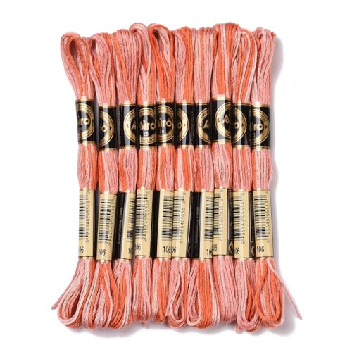 FASHEWELRY 10 Skeins Embroidery Floss Thread 0.5mm Dyed Cross Stitch Floss 6-Ply Friendship Bracelet String for Jewelry Making Bracelets Sewing Knitting Stitching Craft DIY (Tomato) - color: Tomato, size: 0.5mm