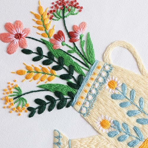 GLTAYLMY 3pcs Embroidery Starter Kit with Vase Pattern, Stamped Cross Stitch Kits for Beginners Adults with Embroidery Hoop and Instructions, Hand Embroidery Kit - color: Floral456