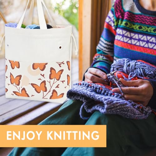 Yarn Bag, Portable Crochet Bag Organizer for Yarn Storage, Tangle-Free Handy Knitting Bag with Pockets, Holds Skeins and Long Tools Crochet Tote Bag