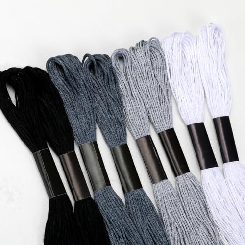 Embroidery Floss 16 Skeins 8.7 Yard Black White Friendship Bracelet String Cross Stitch Threads for Jewelry Making Bracelet Stitching Thread Floss Bracelets Making Yarn - color: Black & White
