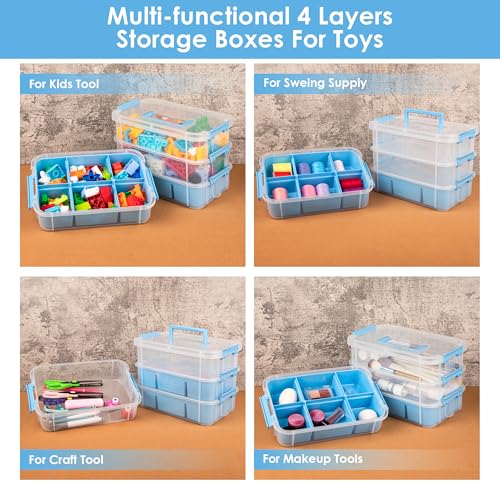 CraftGenes Art Supply Storage Organizer, 4-Tier 10 Qt Box, 2 Trays, Blue - color: Blue