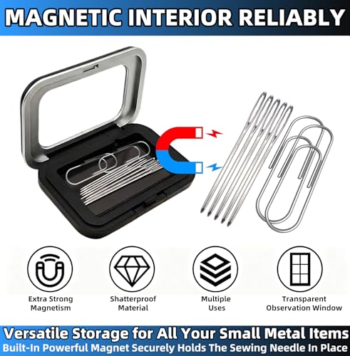 Magnetic Needle Case with Clear Acrylic Lid & Strong Built-in Magnet，Magnetic Needle Holder Sewing Needle Case,Needle Storage Box for Pins and Needles,Quilting,Embroidery,Crafts Small,and Travel