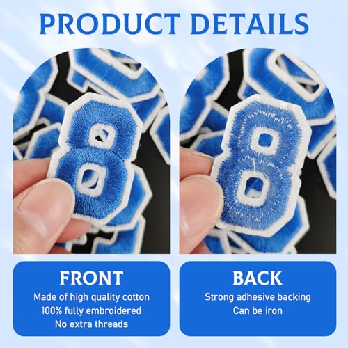 50 Pcs Iron on Numbers Patches for Fabric Tote Bags Hats Clothing Blue - color: Blue, size: Numbers Only