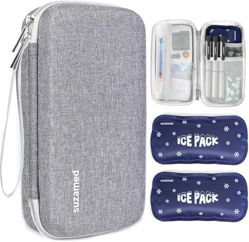 suzamed Insulin Cooler Travel Case, 2x150g Ice Pack TSA Approved, Grey - color: Grey