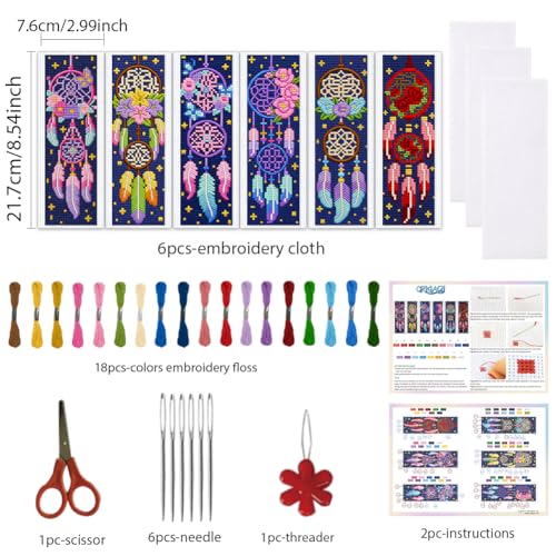 ORIGACH 6 Set Dream Catcher Cross Stitch Bookmark Kit for Beginner - style: Dream Catcher