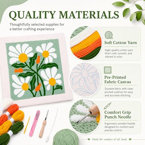 HRTHRT Punch Needle Kit for Beginners, 9.8" Frame Yarn Craft Set(Green) - color: Green