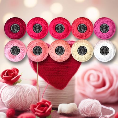 Soft 10 Pearl Cotton Crochet Thread in Balls,Size 3 Rainbow Classic Colors Crochet Thread for Crochet Hardanger Cross Stitch Needlepoint Hand Embroidery (Red) - color: Red