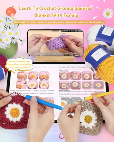 Coopay Crochet Kit for Beginners, Granny Square Crochet Blanket Kit, Red - color: Roman Red - Daisy