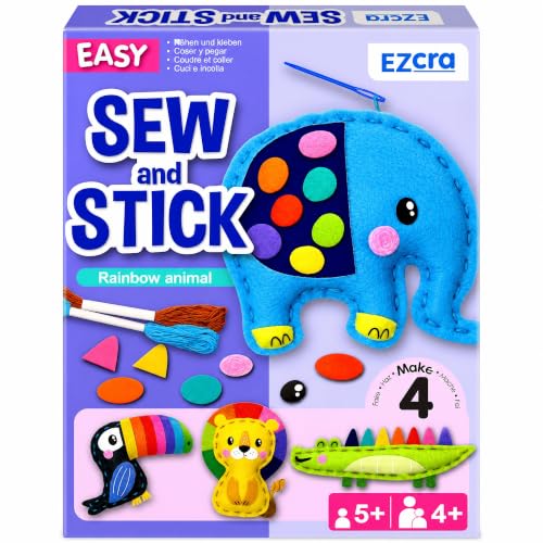 EZCRA Safari Animal Sewing Kit for Kids Ages 4-8 - 4 Felt Projects - color: Safari 4-in-1