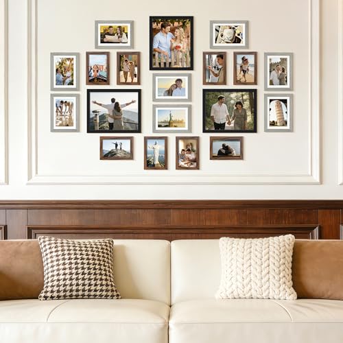 upsimples Picture Frames set of 19, Including 8x10, 5x7, 4x6 Rustic Frame - color: Black Gray Brown