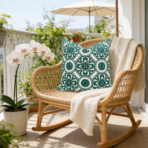 Slow Cow Embroidered Throw Pillow Cover 18 x 18 Inch Teal - color: Dark Green Kaleidoscope, size: 18" x 18" (Pack of 1)