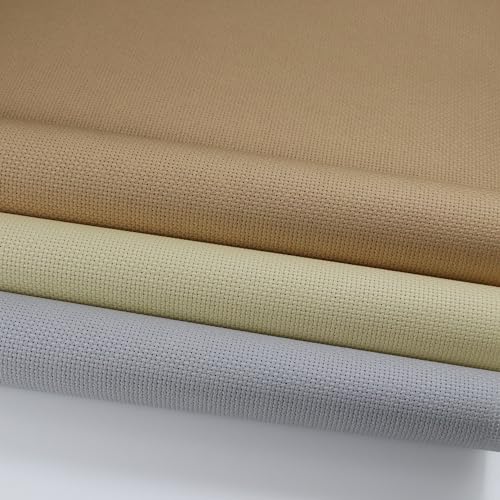KCS 3 pc of 12" x 18" (30cmx45cm) 14CT Counted Cotton Aida Cloth Cross Stitch Fabric (Light Grey + Khaki + Yellow Beige) - color: Light Grey + Khaki + Yellow Beige