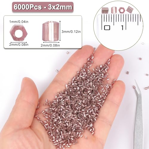 6000pcs Deep Grape Purple Bugle Beads Bulk, Embroidery Tube Short Beads for Jewelry Making, Bracelet,Necklaces Supplies,Craft DIY(3x2mm) - color: Deep Grape Purple