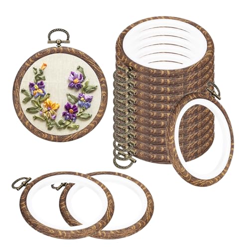 PATIKIL 3inch Embroidery Hoops, 15Pieces Imitated Wood Circle Frame Cross Stitch Hoop Ring for Embroidery Art Craft Sewing Ornaments Hanging Decoration - size: 3inch