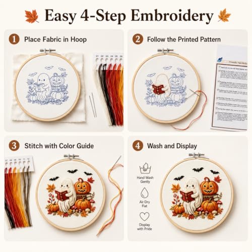 YOUDRN Halloween Ghost Reading Book Embroidery Kit for Beginners Adults - color: Ghost Reading Book