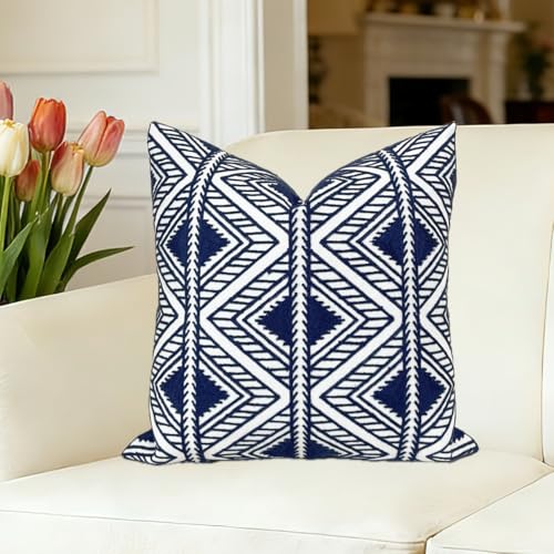 Slow Cow Embroidered Throw Pillow Cover 18 x 18 Inch Navy Blue - color: Navy Big Triangle, size: 18" x 18" (Pack of 1)