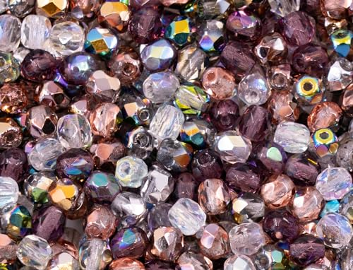 0.88 oz (25g, Approx. 300pcs) Mix of Faceted Fire Polished Pressed Czech Glass Beads 4mm (0.16in), Warm Color Mix Transparent - color: Mix 01 Warm Transparent