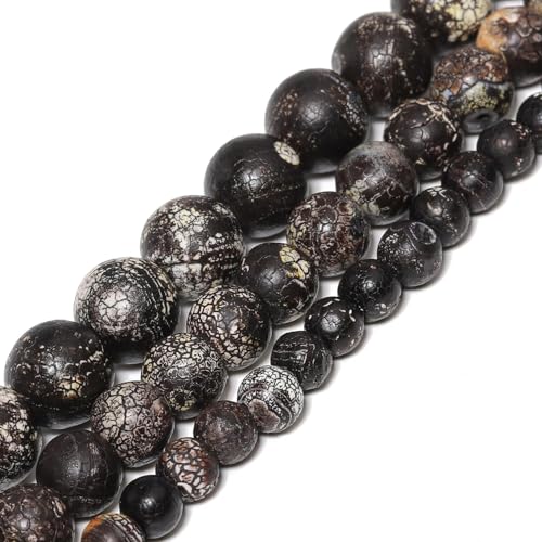 45pcs Round Loose Black Crack Old Agate Beads for Bracelet Beads，8mm Gemstone Bead Round Loose Stone Beads for Jewelry Making DIY Bracelet Necklace Earrings - color: black crack, size: 8mm