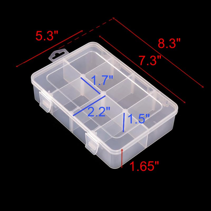 Vidifor 2 Packs 8-Compartments Art Supply Container, Clear Plastic Organizer Box with Dividers for Crafts Jewelry Fishing Tackles Hardware Metal - size: Small 8 grids 2pcs with dividers
