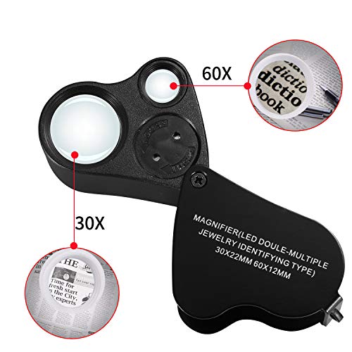 Jiusion 2 Pack Black Portable LED Lighted 30X 60X Jewelry Magnifier Loupe - color: Black, size: 2 Pack
