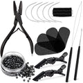 NEWISHTOOL Sew In Extension Kit, Hair Feathers Silicone Micro Beads Pliers - color: Black Set