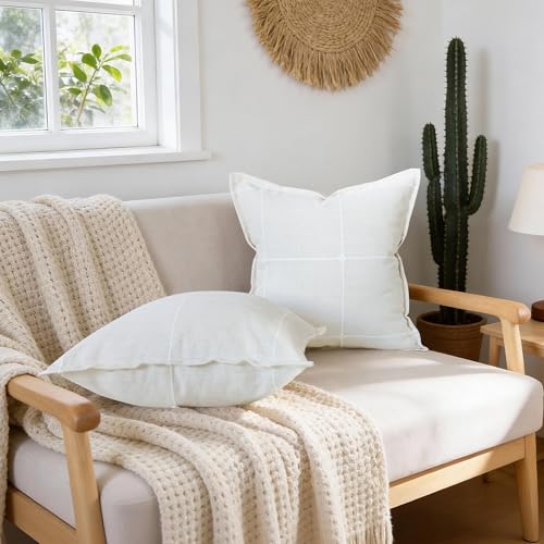 Beige Linen Plaid Throw Pillow Covers 18x18 Set of 1 - color: Plaid White, size: 18" x 18" (Pack of 1)