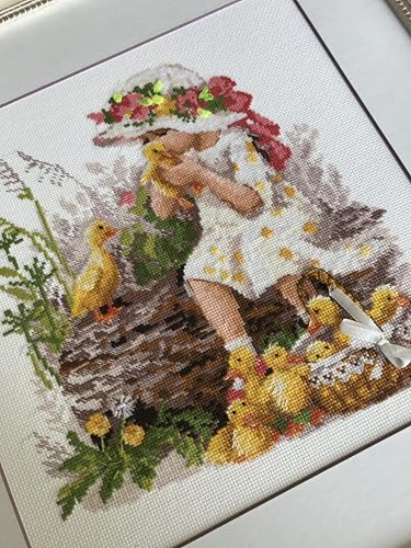 RIOLIS 1781 Girl with Ducklings Counted Cross Stitch Kit 11.81 x 11.81 in - style: Girl with Ducklings 1781
