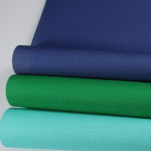 KCS 3 pc of 12" x 18" (30cmx45cm) 14CT Counted Cotton Aida Cloth Cross Stitch Fabric (Green+Sea Green+Jeans Blue) - color: Green+sea Green+jeans Blue