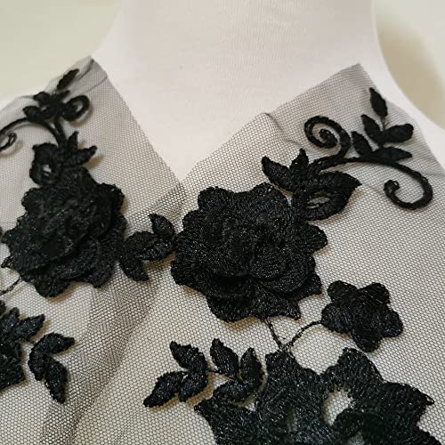 2 Pair 29x13cm Red/Pink/Purple/Sky Blue Wedding Dress Lace Shirt Accessories Embroidery Lace Garment Design DIY Accessories (Black) - color: black