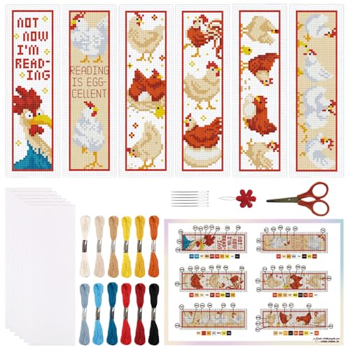 ORIGACH 6 Set Chicks & Words Cross Stitch Bookmark Kit for Beginner - style: Chicks