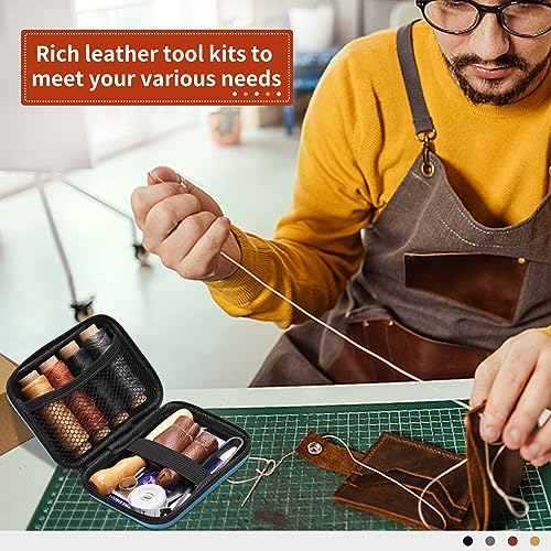 Leather Sewing Kit Leather Stitching Kit with Sewing Awl Waxed Thread - color: Multicolor - Standard