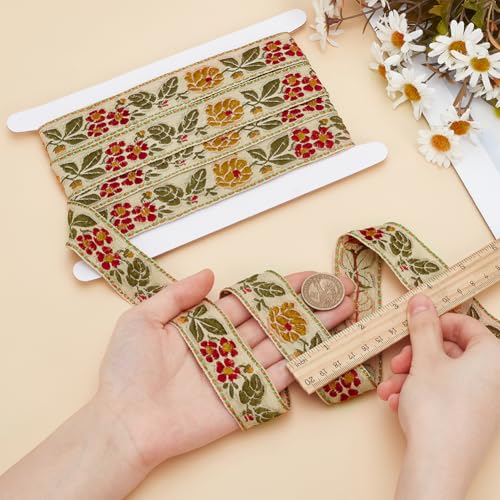 FINGERINSPIRE 5.5 Yards Ethnic Style Embroidery Flower Ribbon 1-1/4 inch Wide Pale Goldenrod Flower Ribbon Floral Embroidered Jacquard Ribbons Vintage Woven Trim for DIY Crafts Sewing Clothing - color: Pale Goldenrod