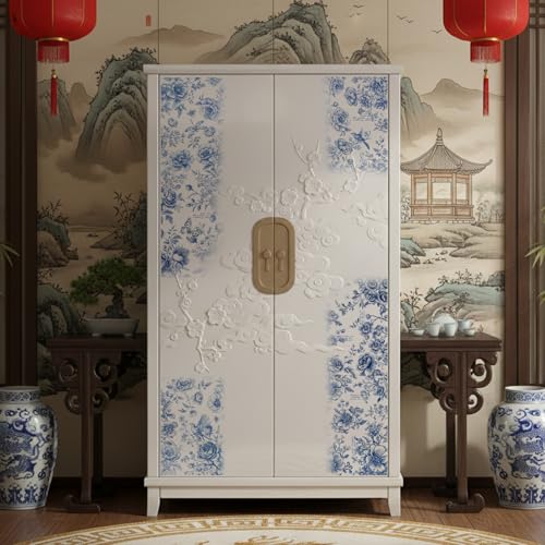 Vintage Floral Rub on Transfer for Crafts - 6 Sheets Blue Chinoiserie Flower Cold Rub on Transfer for Furniture, Retro Butterfly Flowers Stickers Decals for Wood Furniture Canvas Farmhouse Decoration - style: Floral