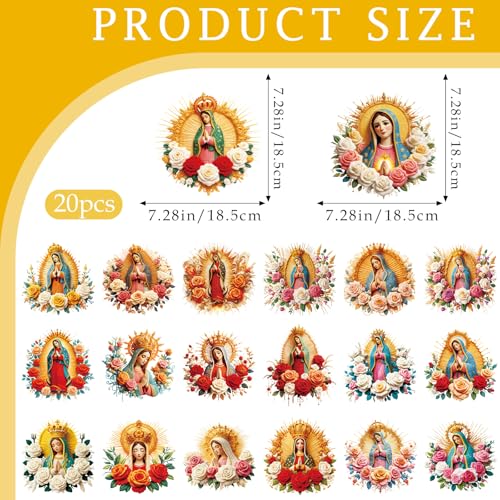 Dazoratix DTF Transfers Ready to Press - 20 Sheets Our Lady of Guadalupe Iron on Patches Watercolor Floral Virgen de Mary Heat Sticker Vinyl Decal for T Shirts Clothing Pillow Bag DIY Craft Decoration - style: Our Lady of Guadalupe